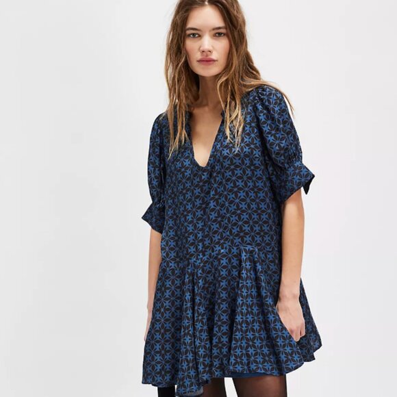 Free People Moon Chaser Mini Dress in Navy Combo- Size XL - Picture 1 of 6